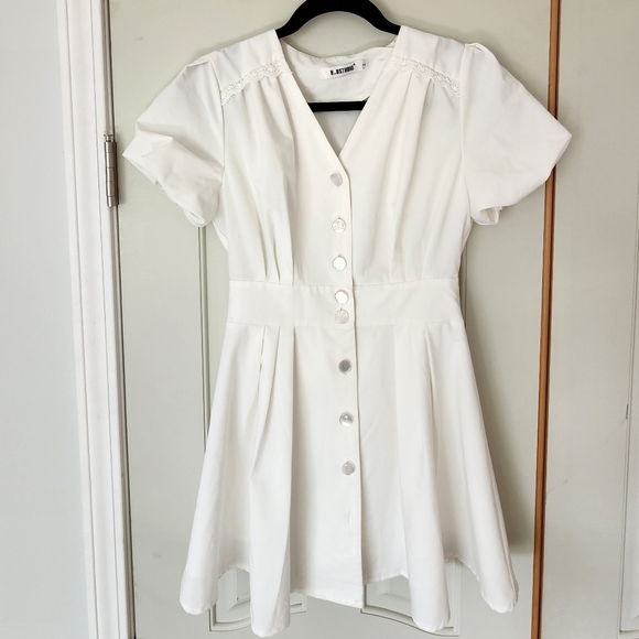 B.BStudio White A-Line Lace Detail Puff Sleeve Mini Dress S - Picture 4 of 10